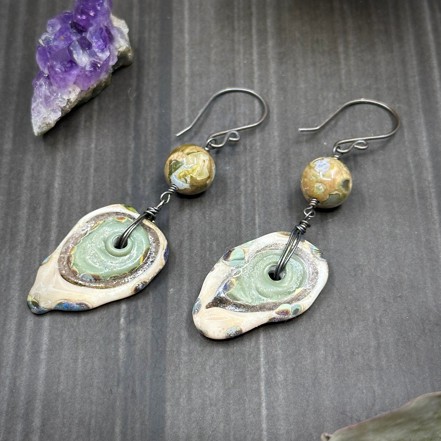 Rainforest Jasper and Artisan Glass Earrings
