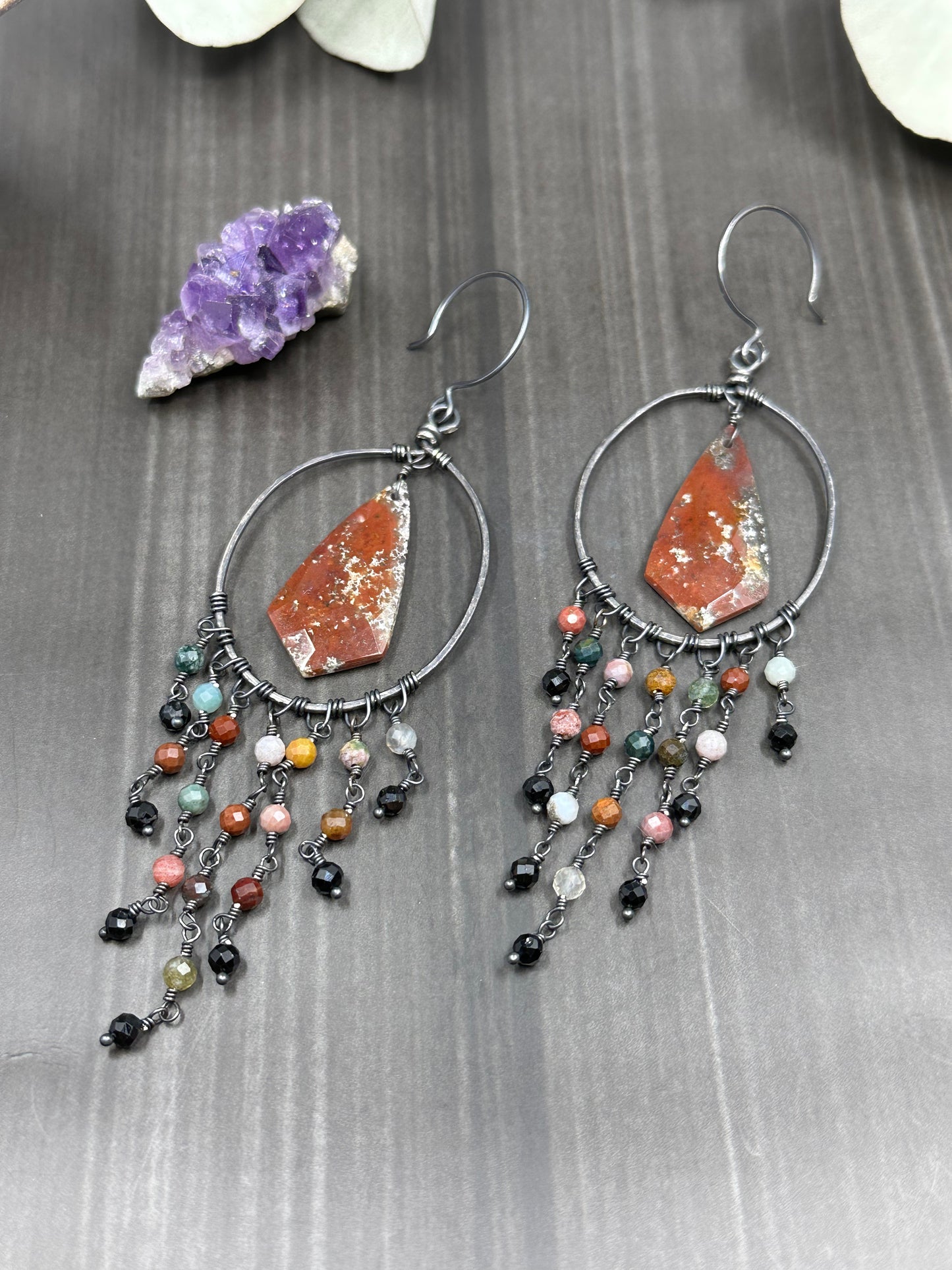 Bloodstone and Ocean Jasper Statement Hoop Earrings