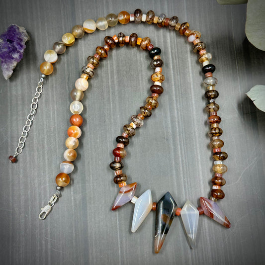 Carnelian, Dragon Vein Agate, and Sterling Silver Necklace
