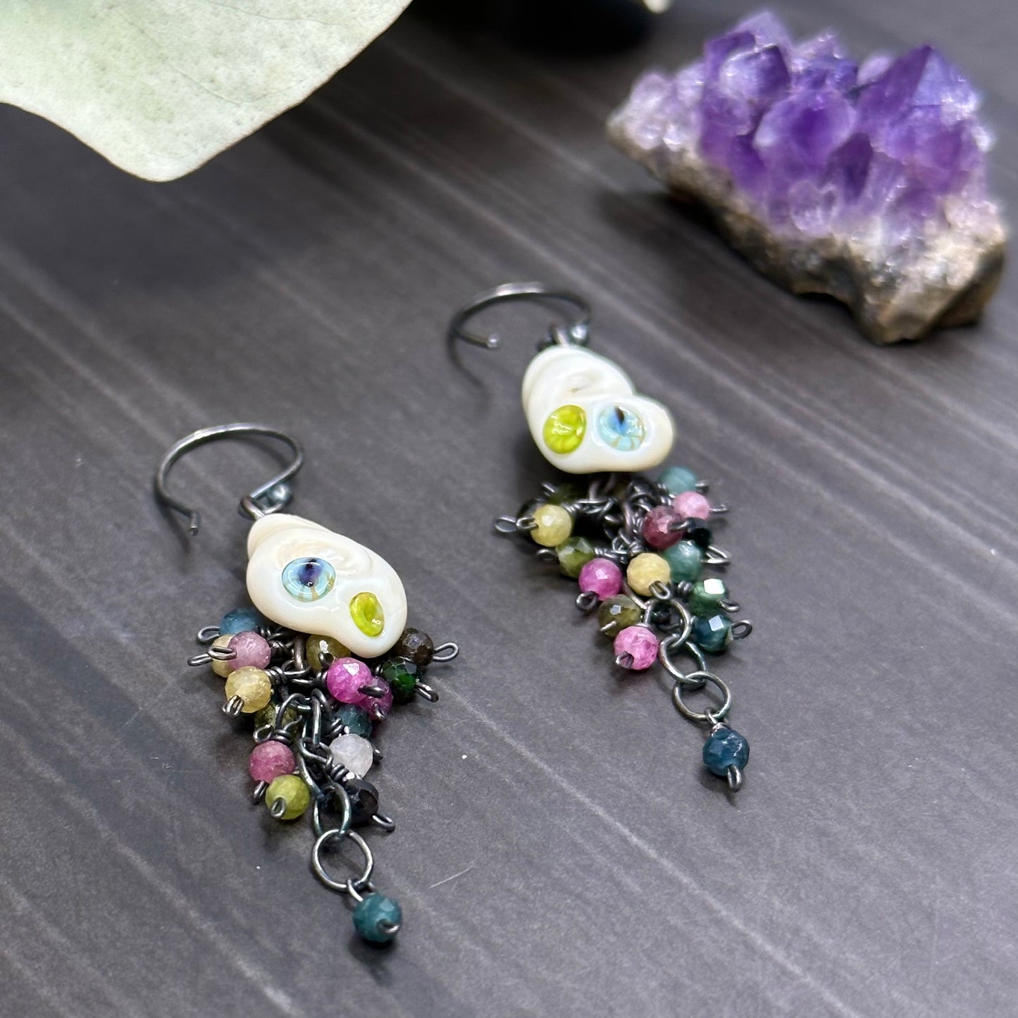 Tourmaline and Shell Cascade Earrings