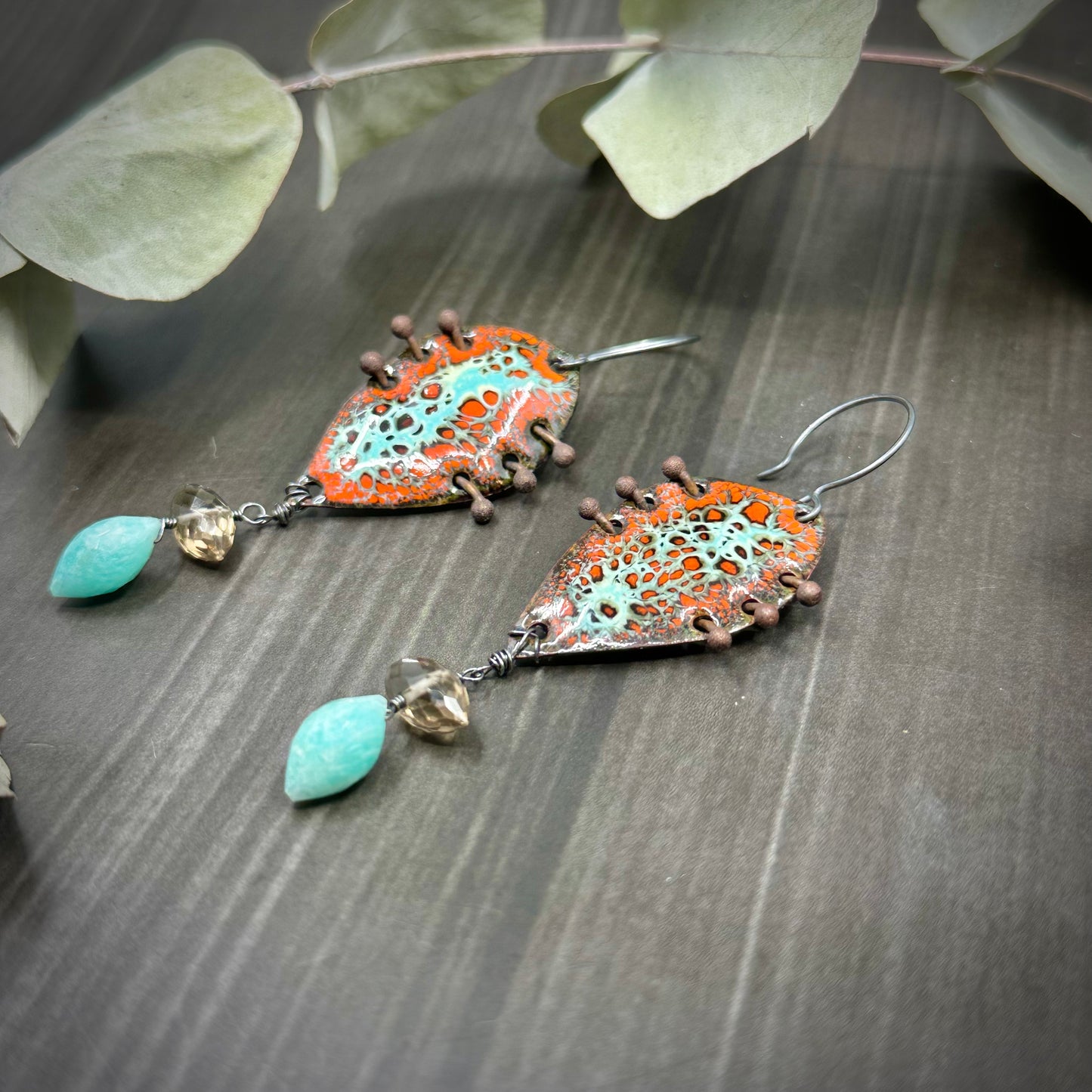 Amazonite and Smoky Quartz Earrings