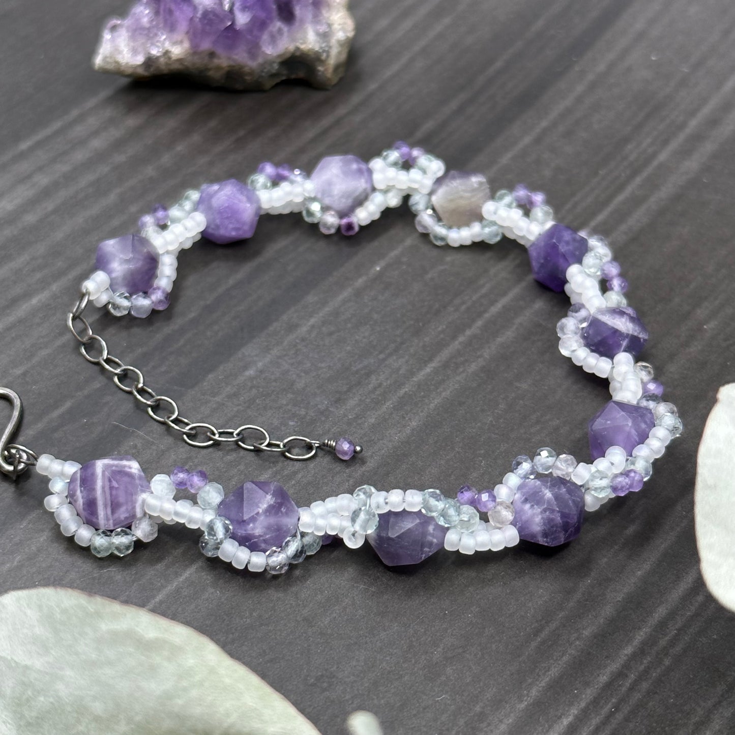 Amethyst and Fluorite Woven Bracelet