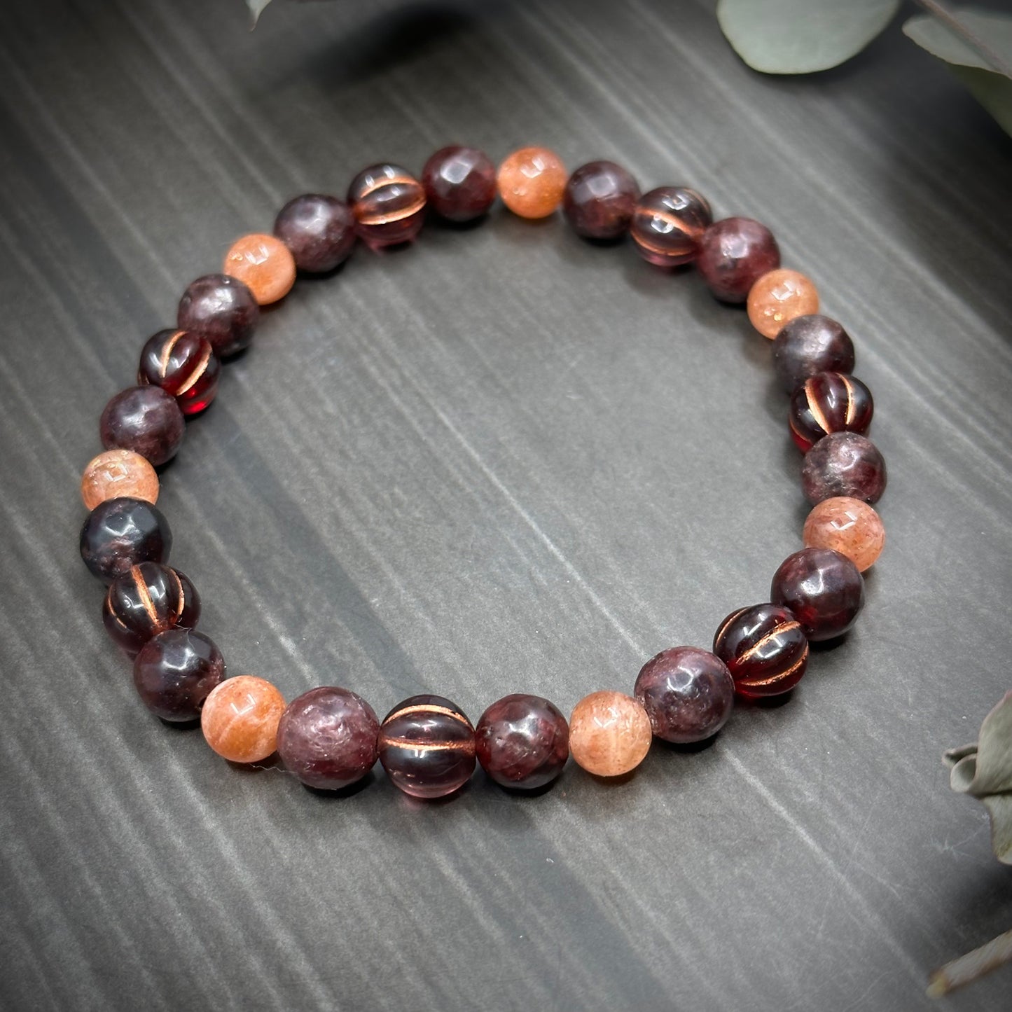 Garnet and Sunstone 7.5" Stretch Bracelet
