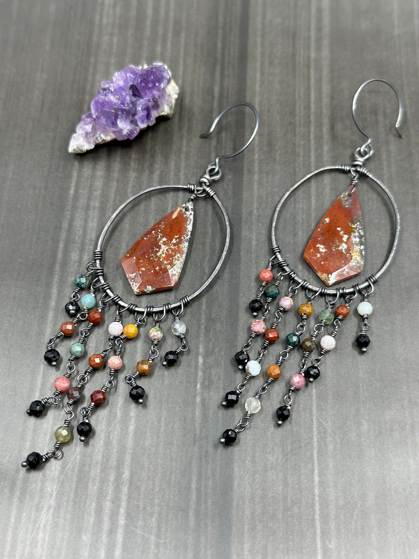 Bloodstone and Ocean Jasper Statement Hoop Earrings
