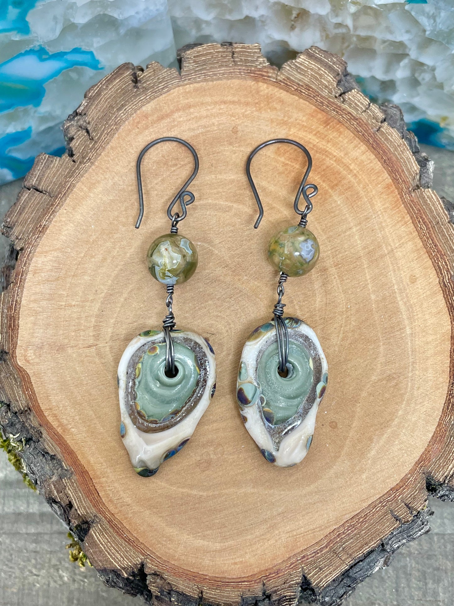 Rainforest Jasper and Artisan Glass Earrings