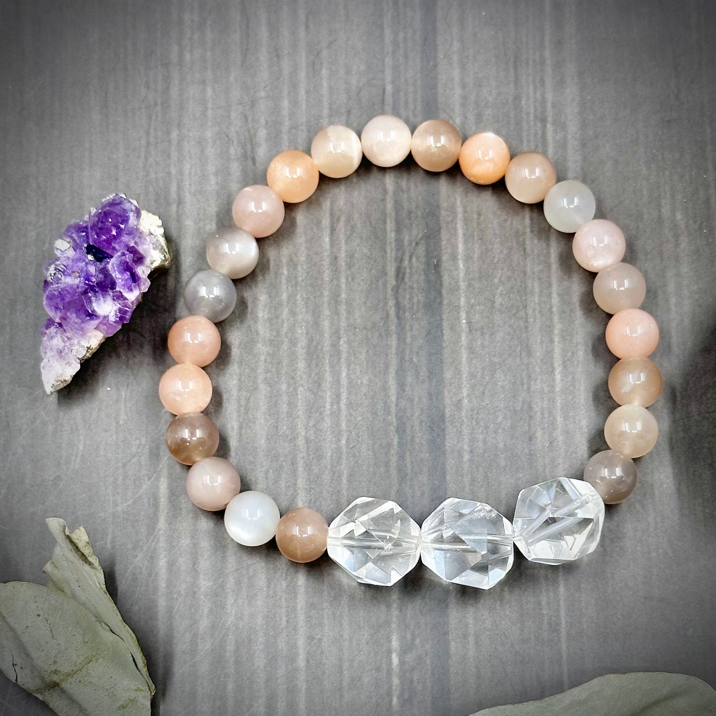 Crystal Quartz and AAA moonstone Stretch Bracelet