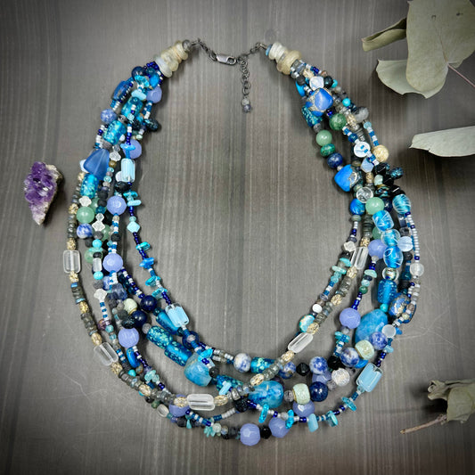 Six Strand Blue Ocean Necklace