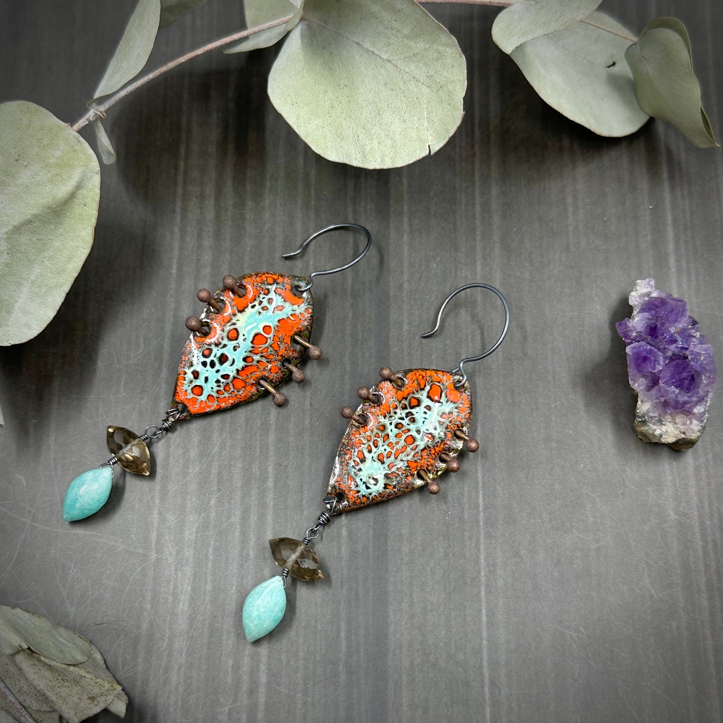Amazonite and Smoky Quartz Earrings