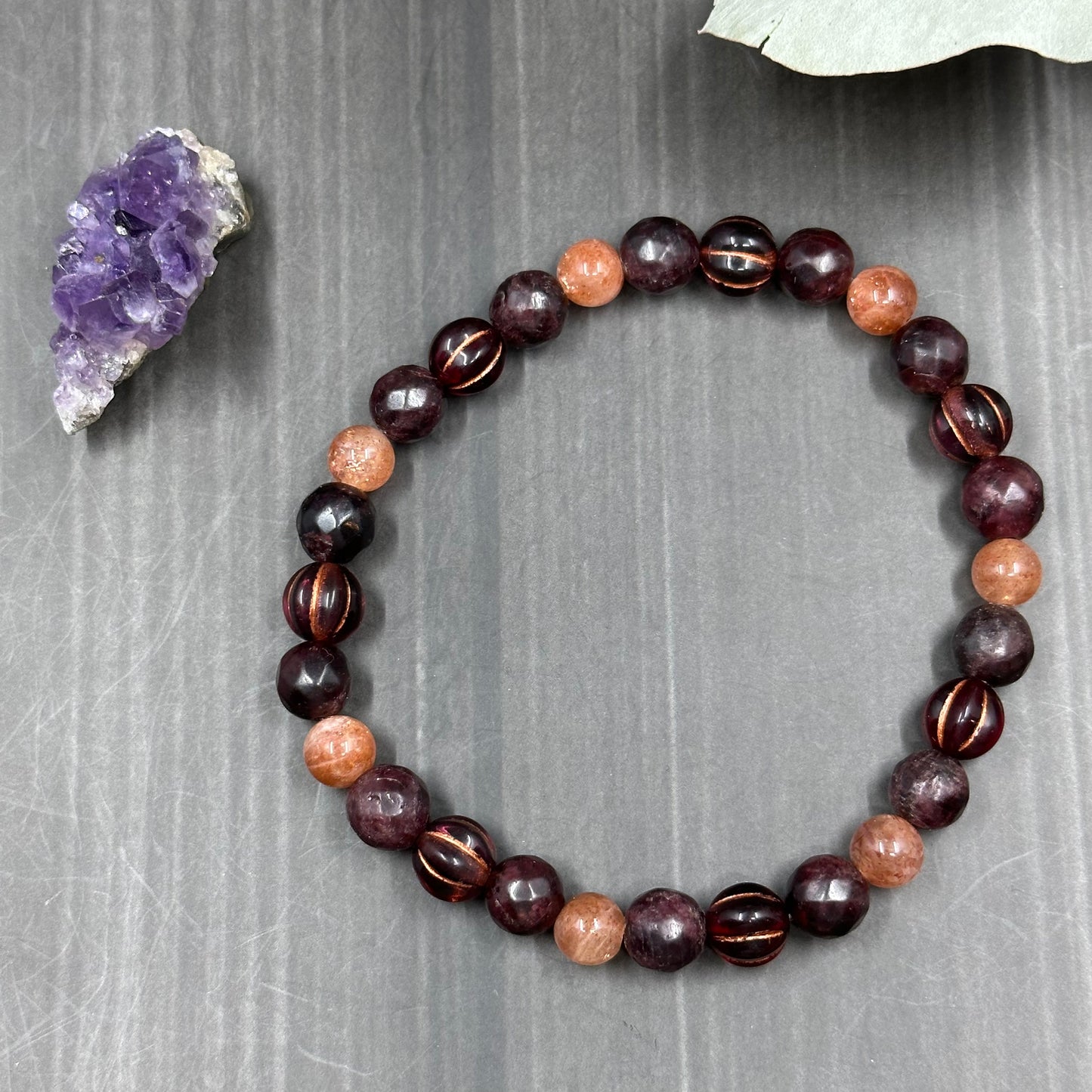 Garnet and Sunstone 7.5" Stretch Bracelet