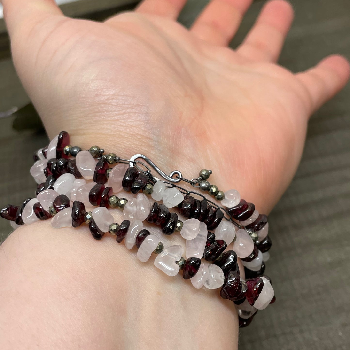 Rose Quartz, Garnet, and Pyrite Convertible Necklace