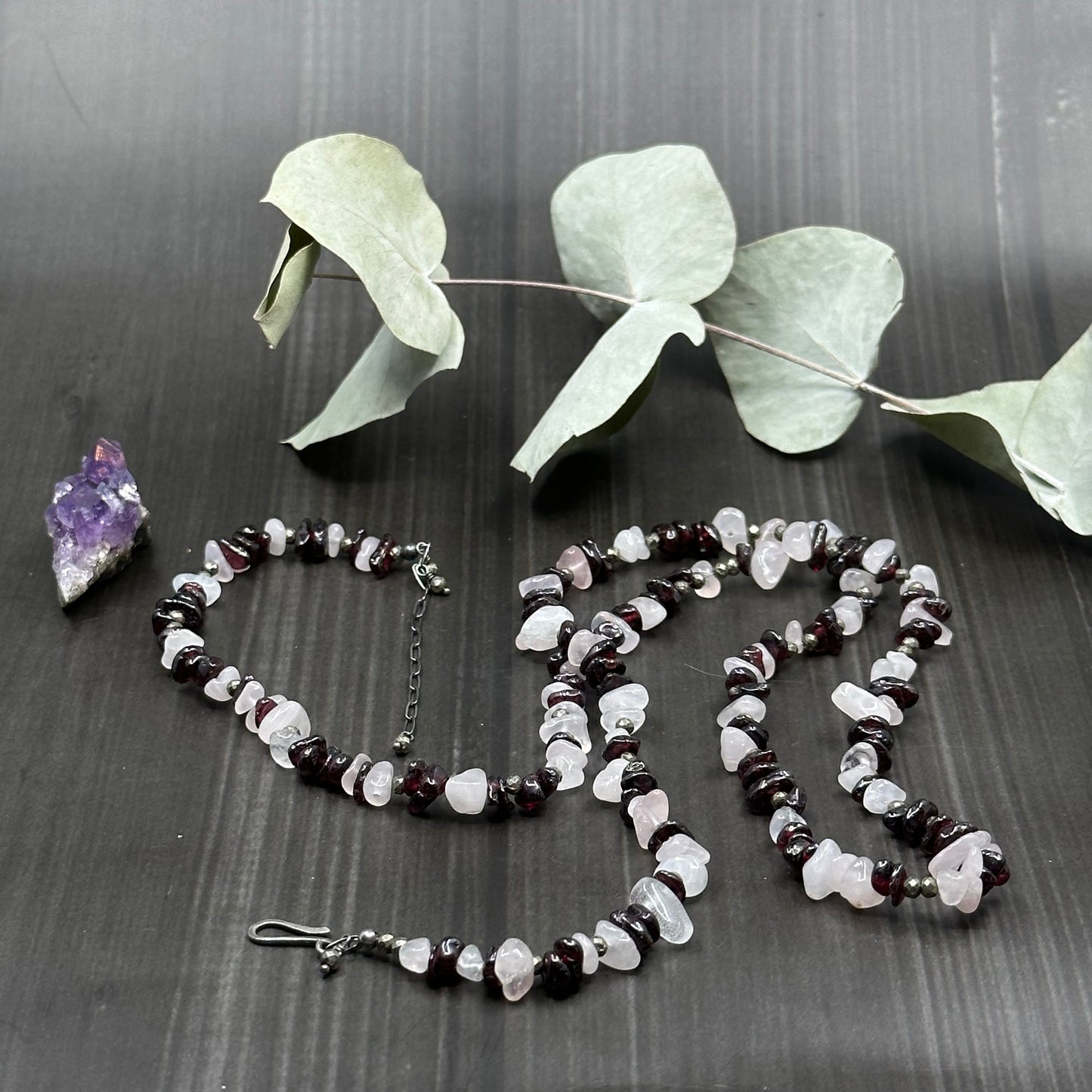 Rose Quartz, Garnet, and Pyrite Convertible Necklace