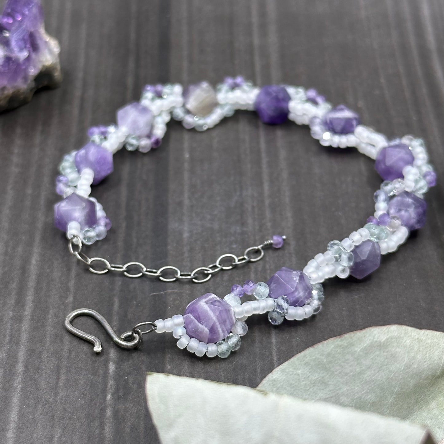 Amethyst and Fluorite Woven Bracelet