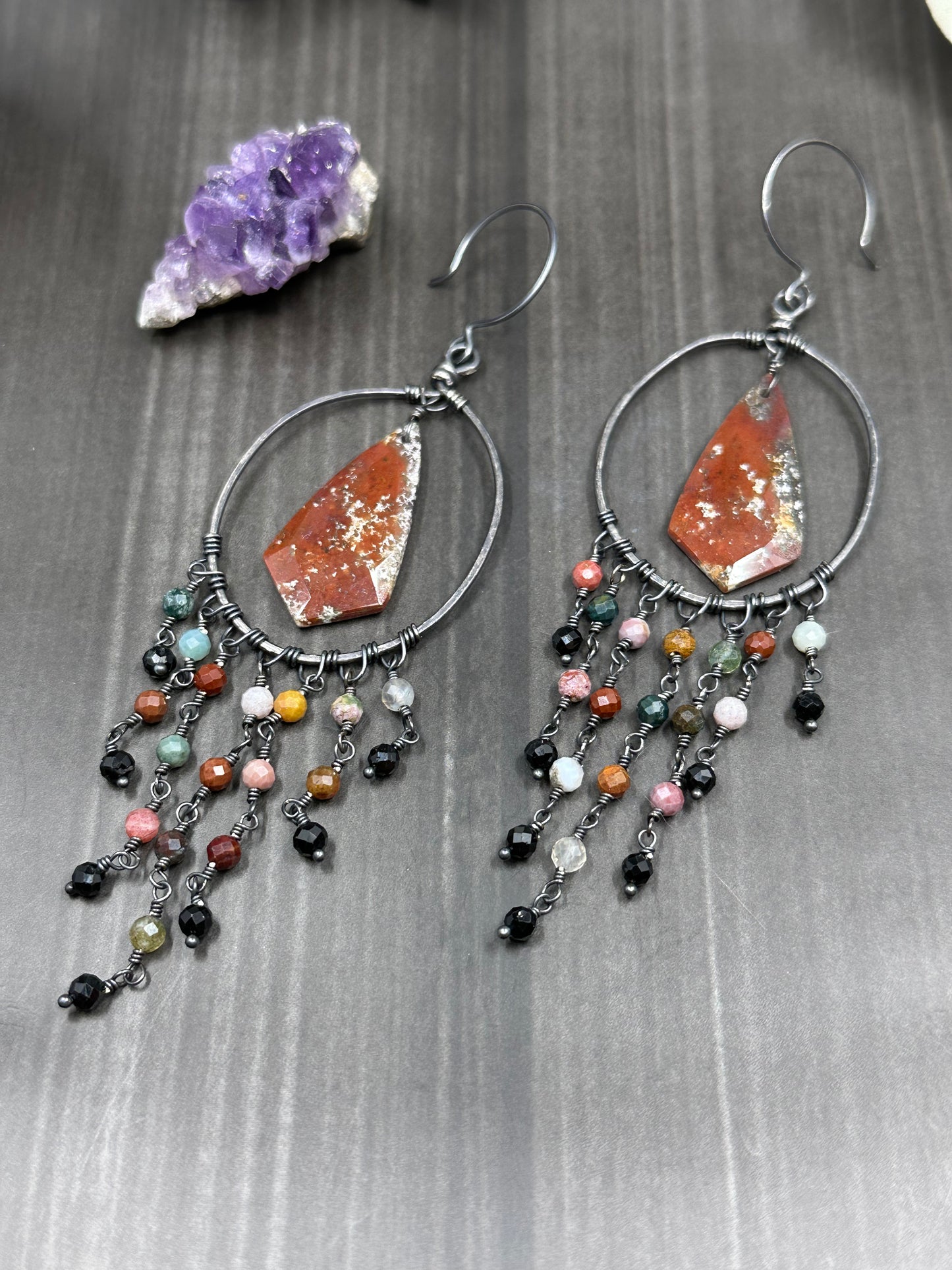 Bloodstone and Ocean Jasper Statement Hoop Earrings