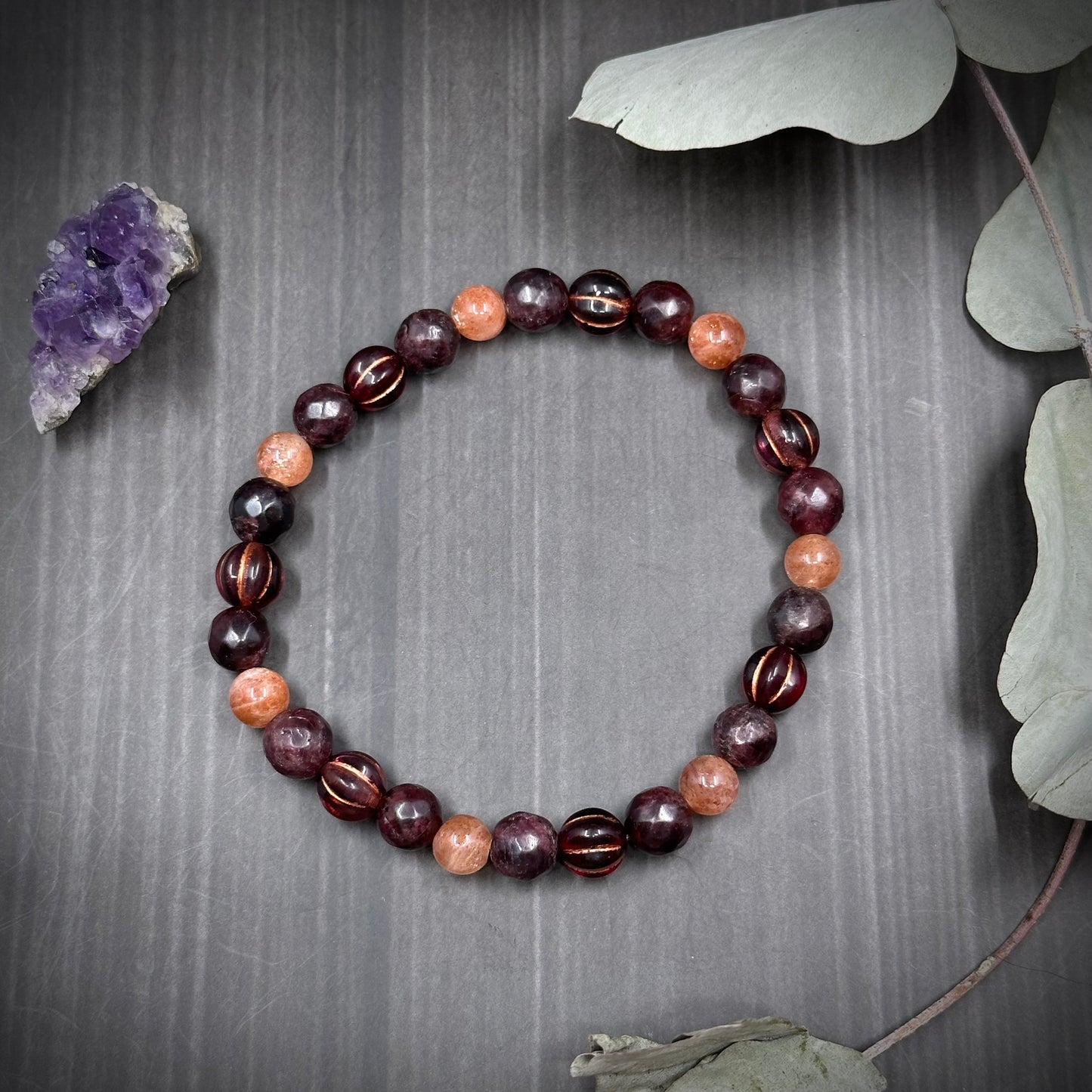 Garnet and Sunstone 7.5" Stretch Bracelet
