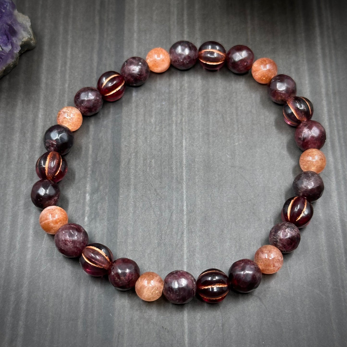 Garnet and Sunstone 7.5" Stretch Bracelet