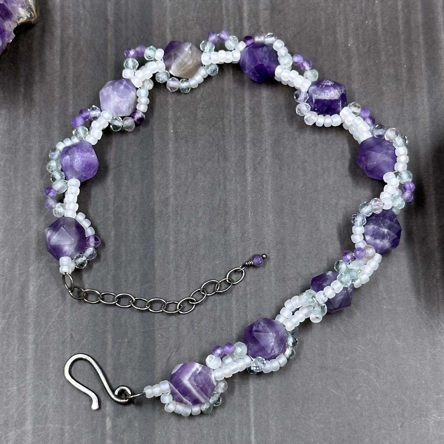 Amethyst and Fluorite Woven Bracelet