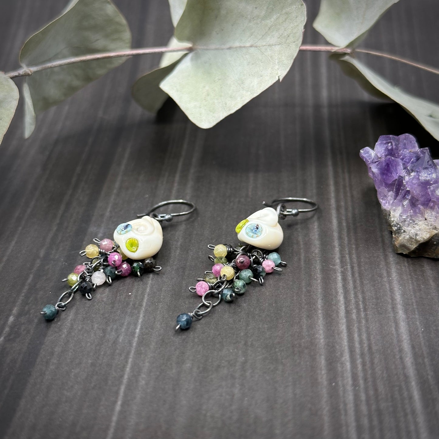 Tourmaline and Shell Cascade Earrings