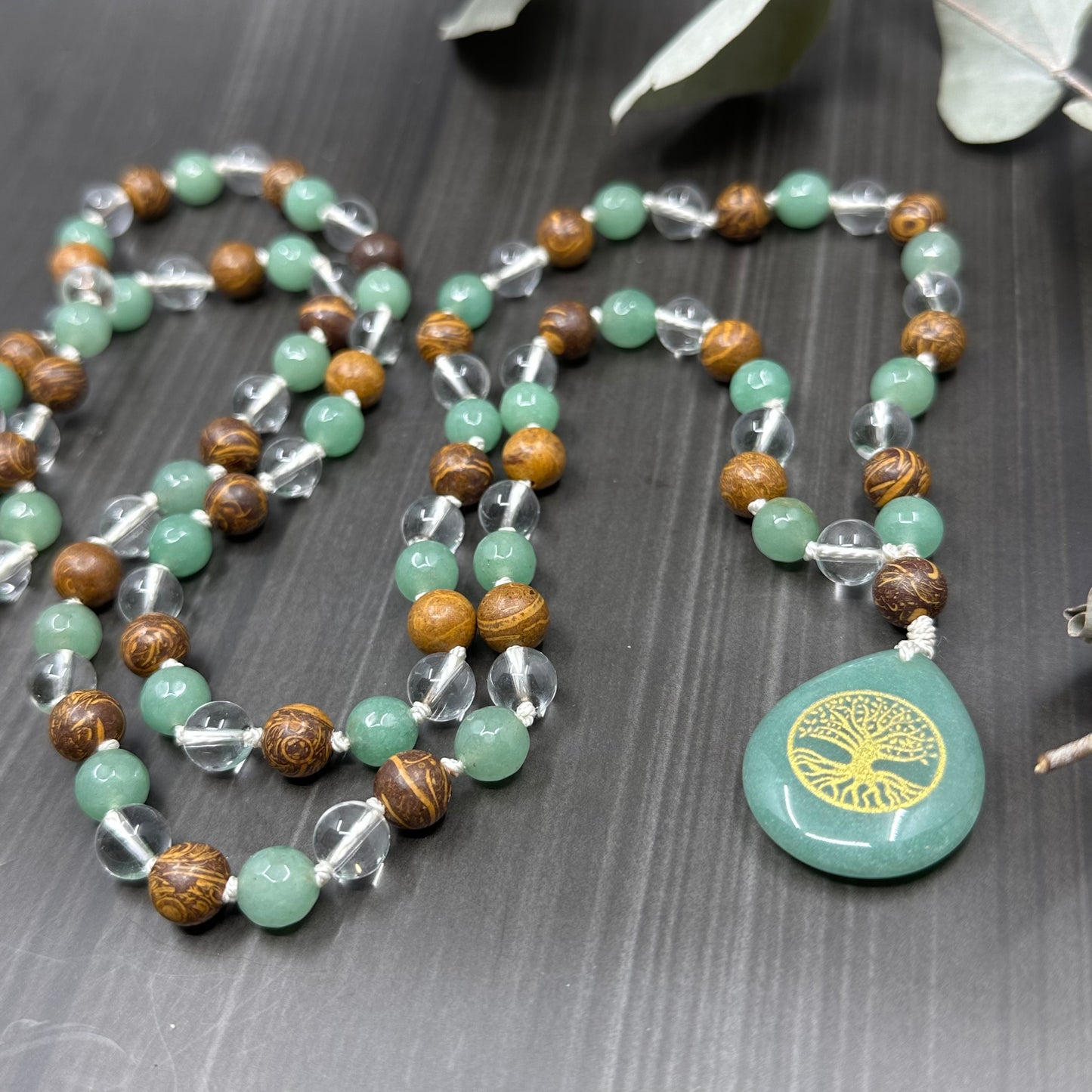 Quartz, Aventurine, Jasper, and Silk Long Knotted Necklace