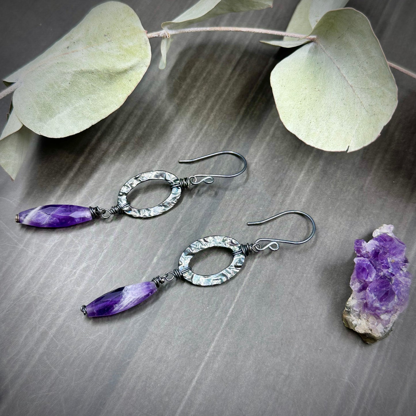 Chevron Amethyst and Sterling Silver Earrings