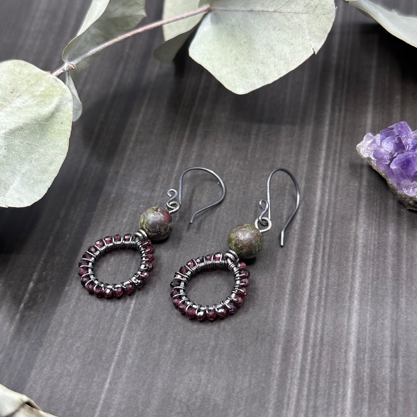 Dragon Blood Jasper and Garnet Earrings