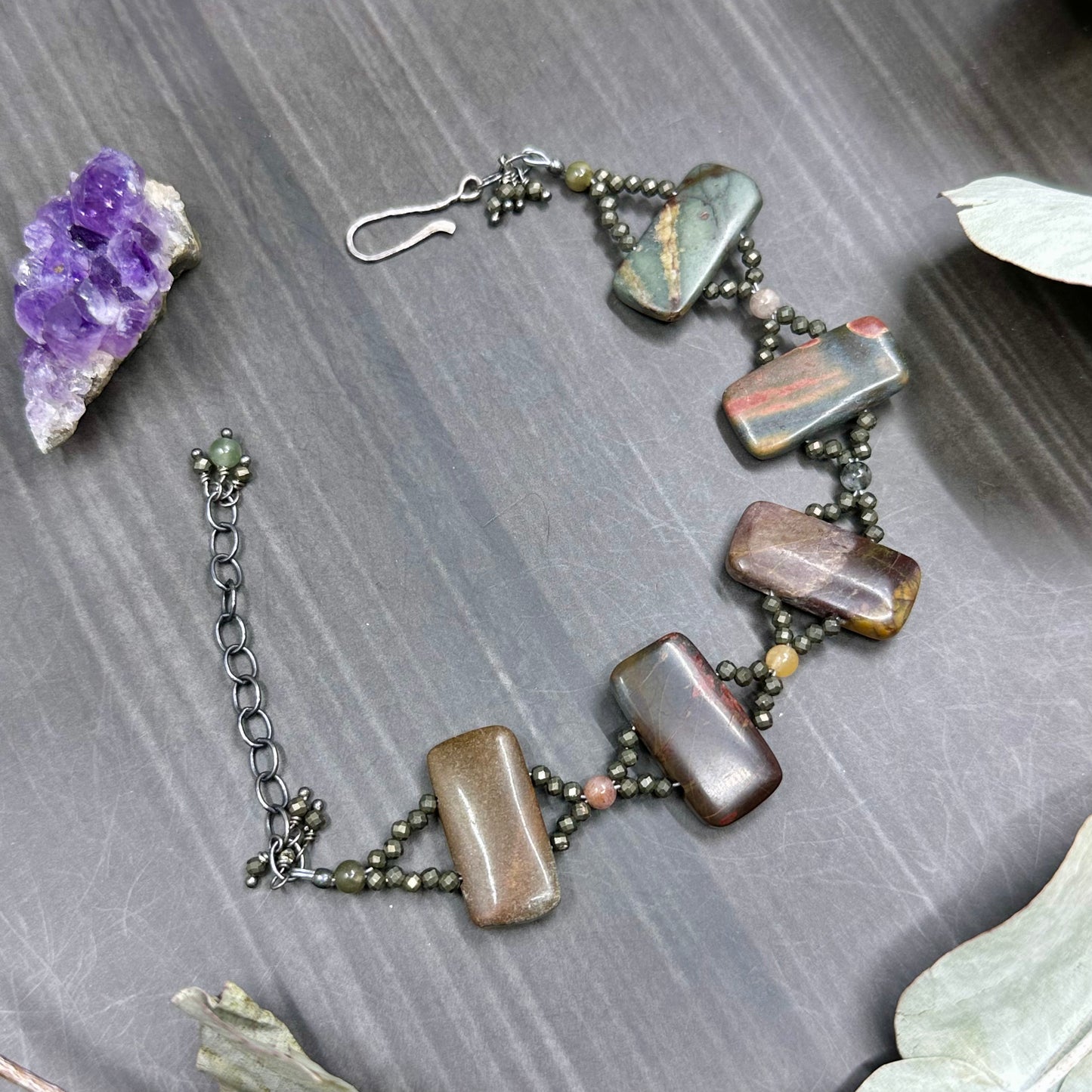 Red Creek Jasper, Pyrite, and Mixed Quartz Bracelet
