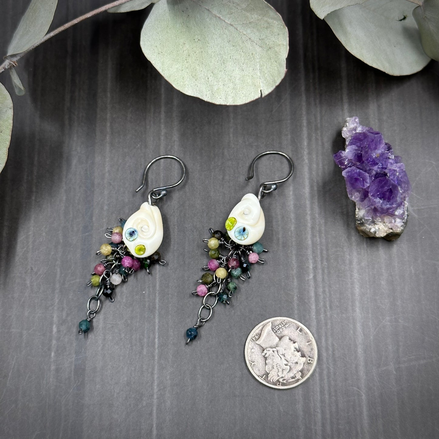 Tourmaline and Shell Cascade Earrings