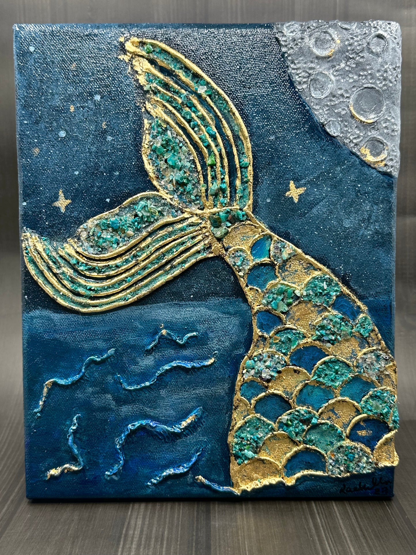 Mermaid in the Moonlight 8x10" Mixed Media Piece