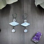 Load image into Gallery viewer, Aquamarine, Glass, Moonstone, and Sterling Silver Earrings
