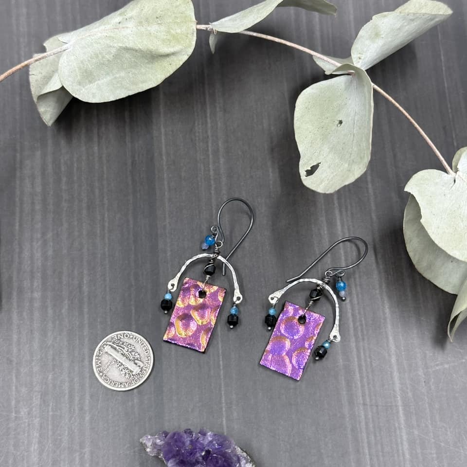 Apatite, Black Spinel, Tanzanite, Sterling Silver and Glass Earrings