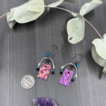 Load image into Gallery viewer, Apatite, Black Spinel, Tanzanite, Sterling Silver and Glass Earrings
