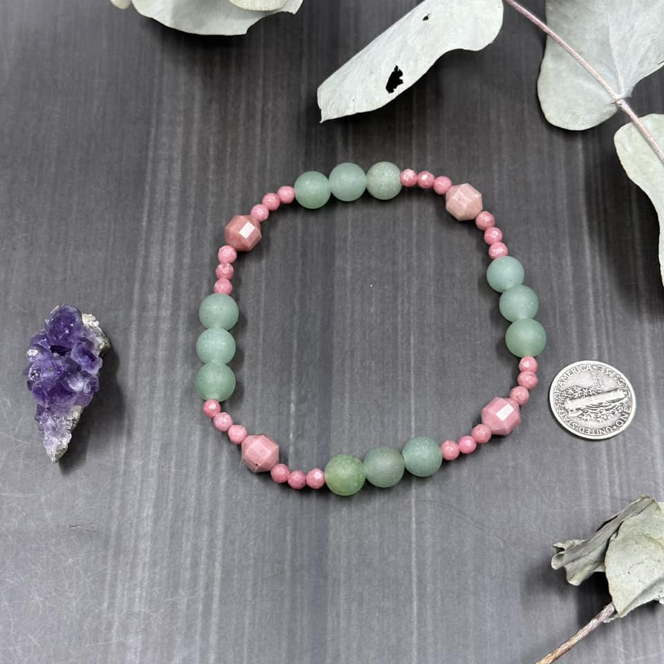 8.25" Rhodonite and Aventurine Stretch Bracelet