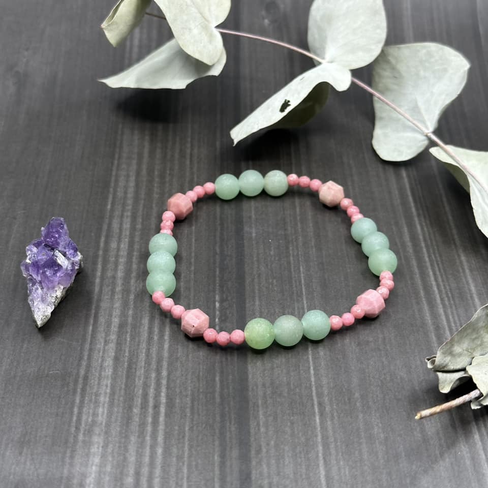 8.25" Rhodonite and Aventurine Stretch Bracelet