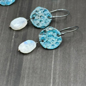 Copper moon, moonstone and sterling silver earrings