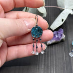Load image into Gallery viewer, Blue moon, cubic zirconia, sterling silver, and Herkimer quartz diamond earrings
