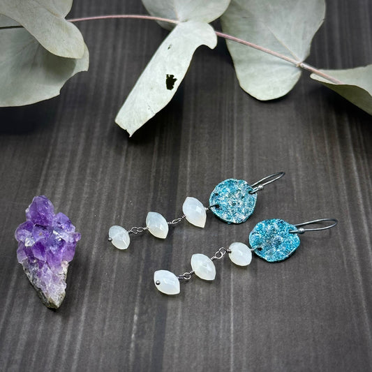 Blue Moon, Sterling Silver, and White Moonstone Earrings