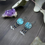 Load image into Gallery viewer, Blue moon, cubic zirconia, sterling silver, and Herkimer quartz diamond earrings
