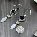Load image into Gallery viewer, Onyx, czech glass, sterling silver, and moonstone earrings
