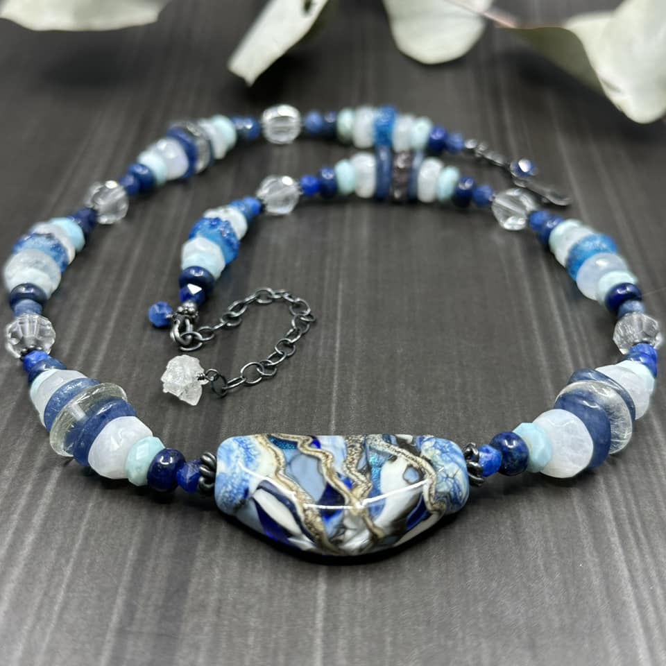 Artisan Glass and Blue Gemstones Necklace