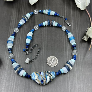 Artisan Glass and Blue Gemstones Necklace