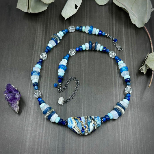 Artisan Glass and Blue Gemstones Necklace