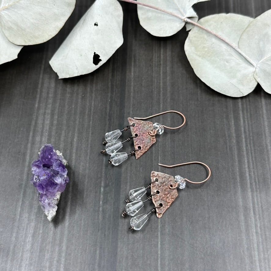 Copper Rustic Star Lightweight Earrings with Czech Glass