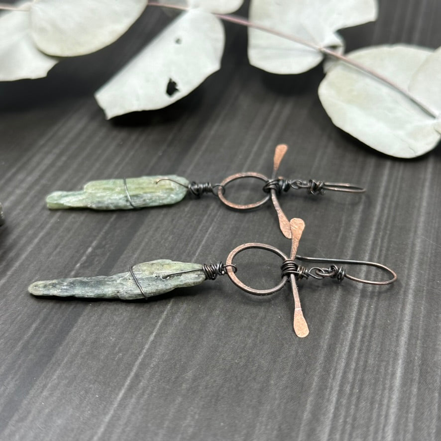 Forged Rustic Kyanite and Copper Earrings