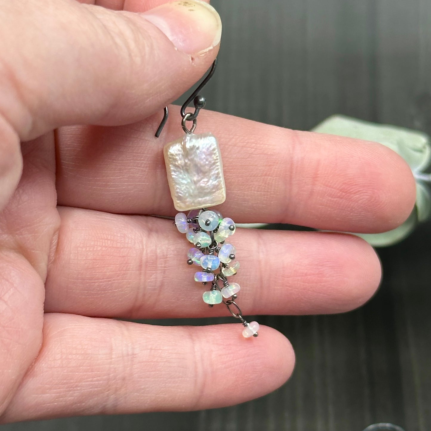 Freshwater Pearl and Opal Cascade Earrings