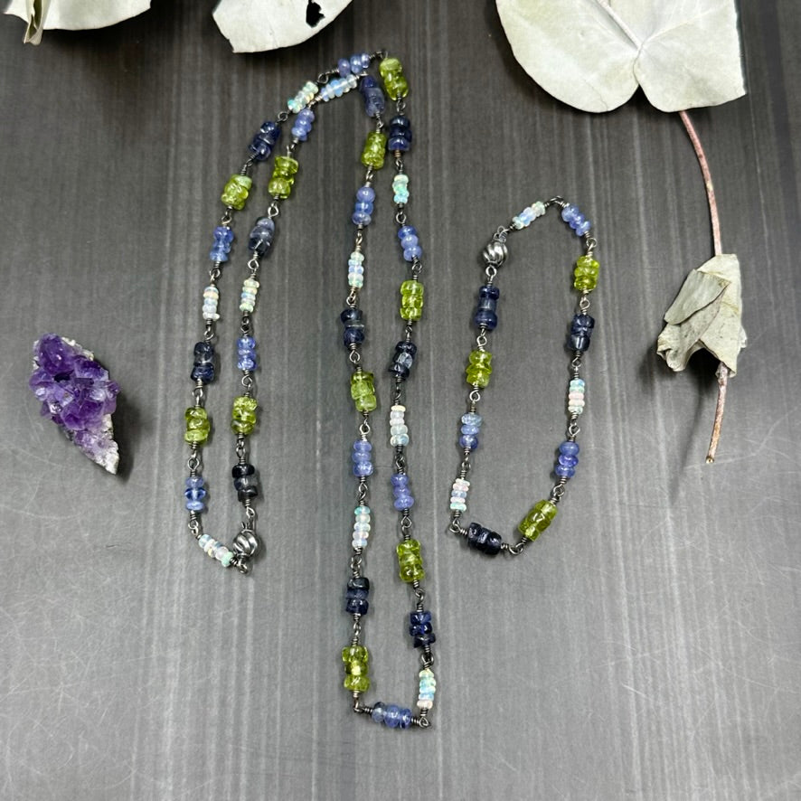 Peridot, Tanzanite, Opal, and Iolite Sterling Silver Bracelet