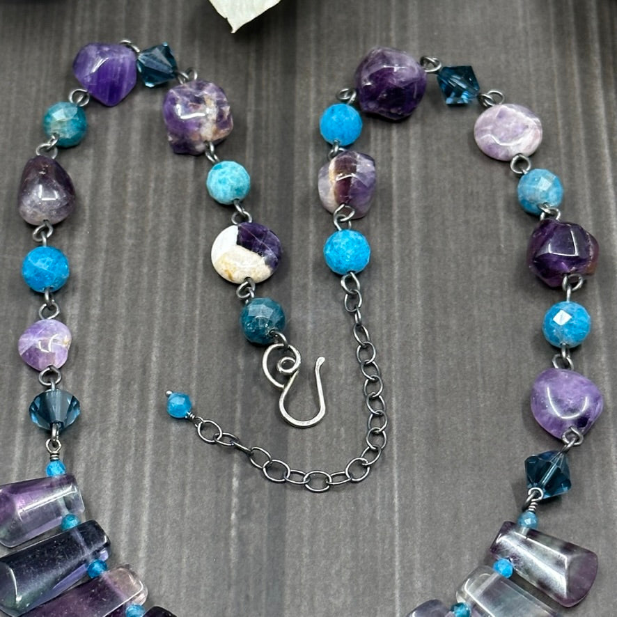 Amethyst, Fluorite, Apatite, and Sterling Silver Statement Necklace