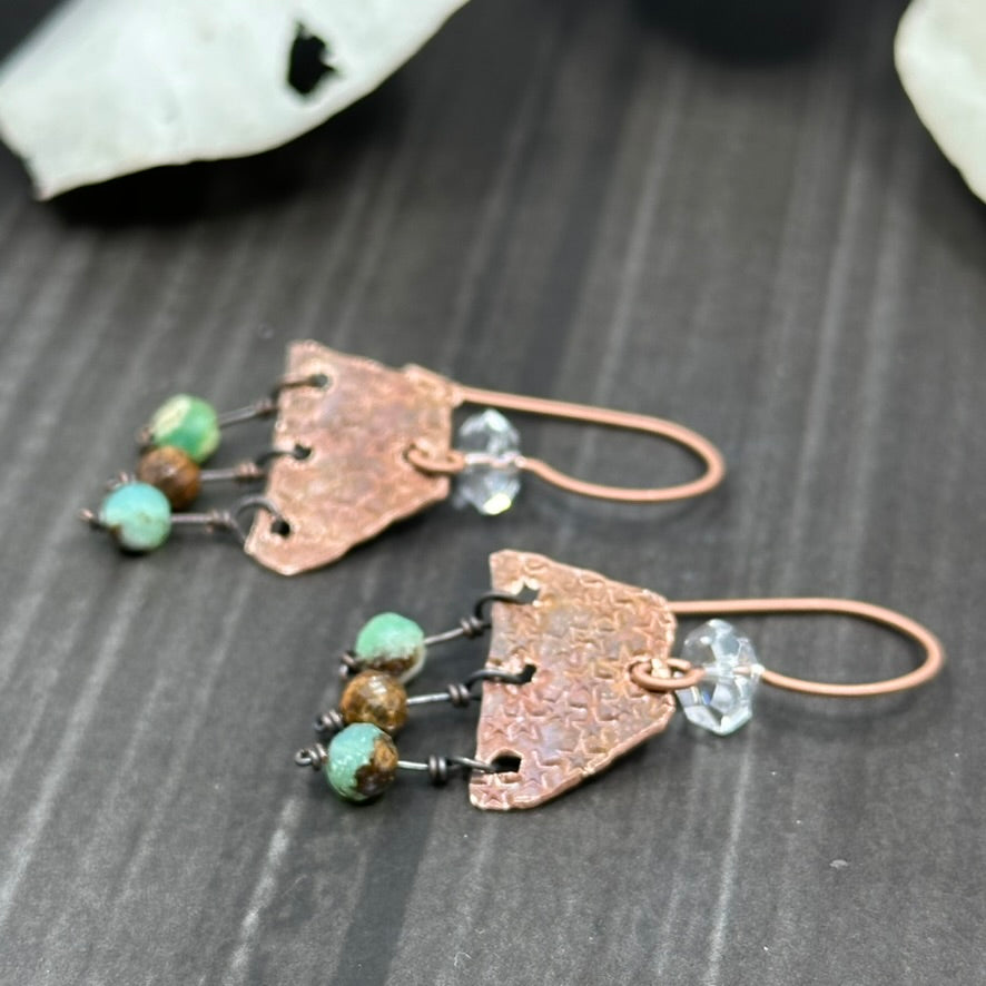 Copper Rustic Star Lightweight Earrings with Chrysoprase