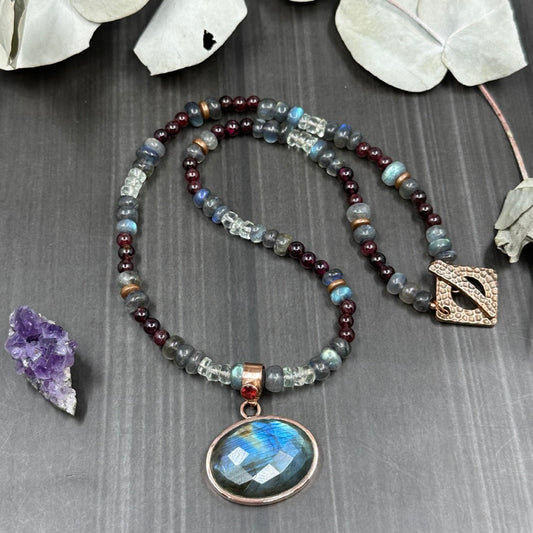 Labradorite, Garnet, and Prasiolite Necklace in Copper