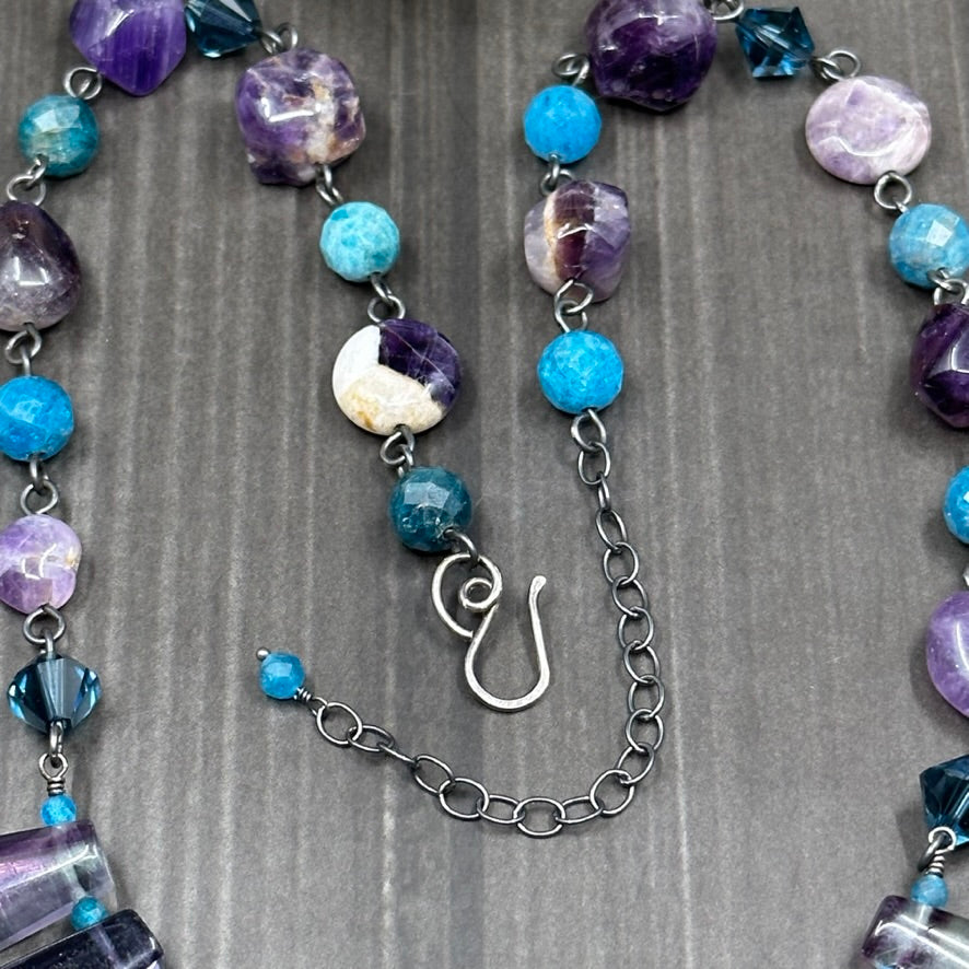 Amethyst, Fluorite, Apatite, and Sterling Silver Statement Necklace