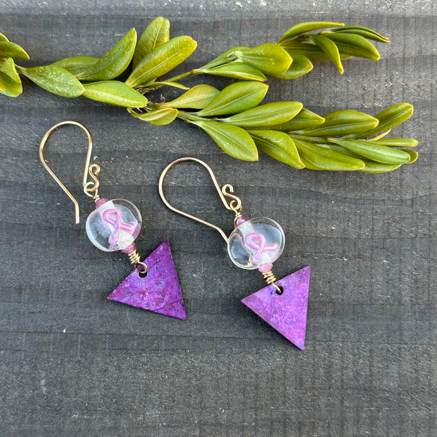 Pink Ribbon Earrings with Vintage Accents