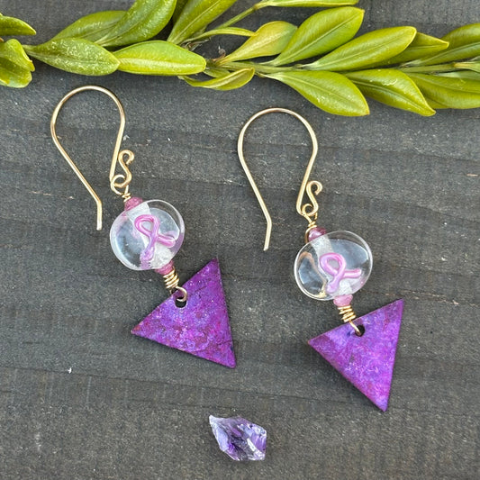 Pink Ribbon Earrings with Vintage Accents